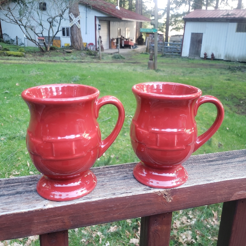 Longaberger Pottery Verified - Set of 2 Pedestal Red Coffee Mugs